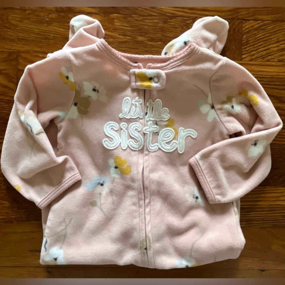 Carters Little Sister Pink Fuzzy Fleece Footie Sleeper Pajamas Baby Girl Size 9M